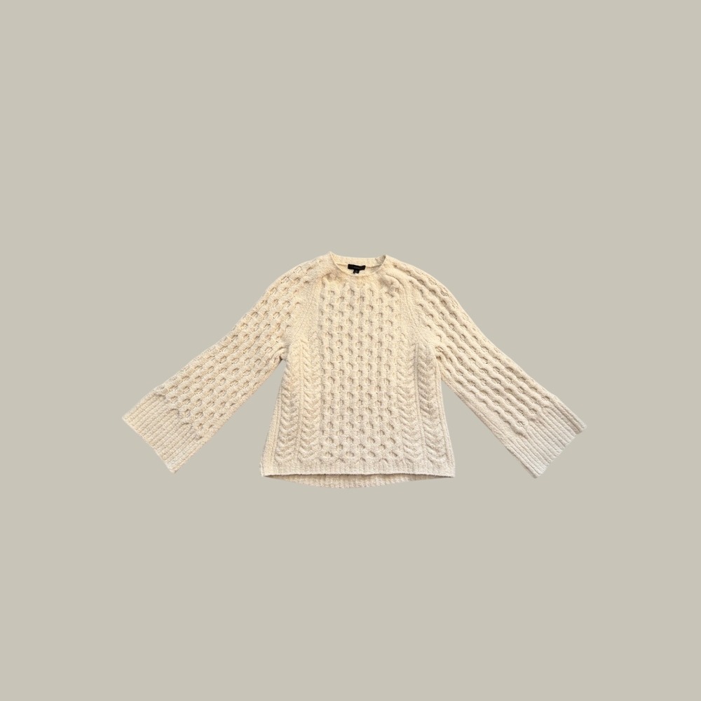 J. Crew Cream Boucle Cable Knit Sweater Bell Sleeve Womens Small Ivory Chunky